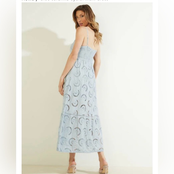 Guess Serafina Eyelet Maxi Dress Blue Size L - Picture 3 of 7